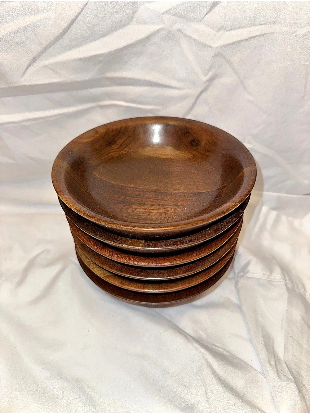 Vintage Vermillion Wood Walnut Salad Bowl Set of 6